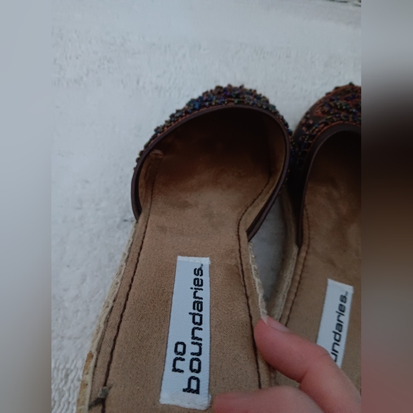 No Boundaries~Brown Neutral Sequin Beaded Espadrille Wedge Sandals - Picture 8 of 14